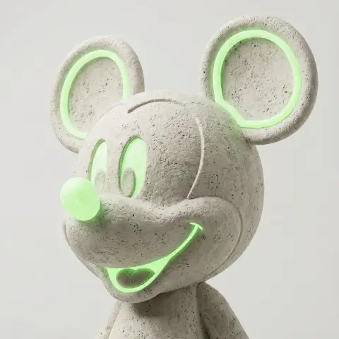 Neon green shimmer of off-white limestone bust