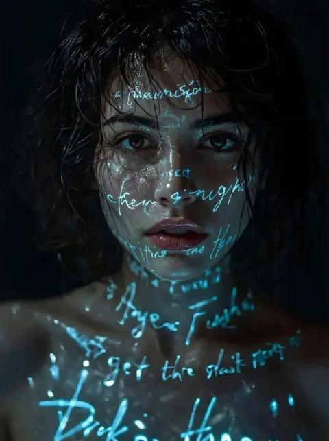 Neon Poetry: A mysterious girl on a rainy night surrounded by light and shadow