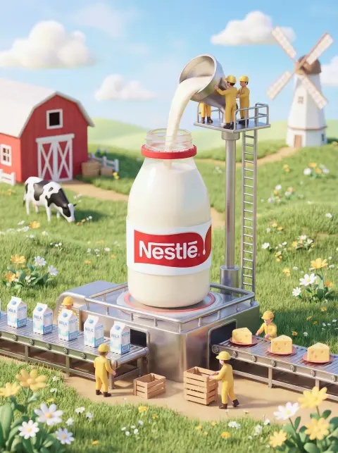 Nestlé milk production line in a fantasy miniature world