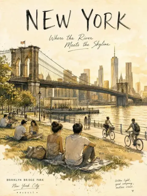 New York Central Park August afternoon city sketch poster