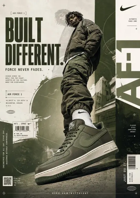 Nike Air Force 1 dark green industrial style poster design