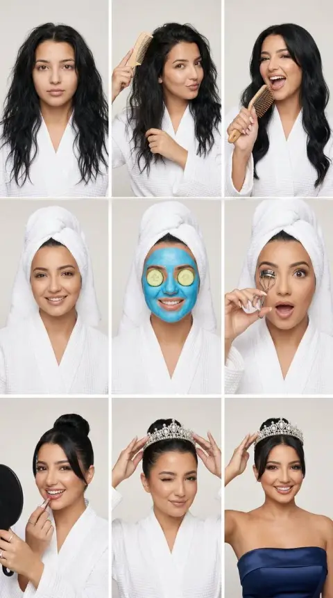 Nine steps of transformation from no makeup to a dazzling queen
