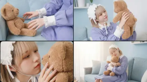 Nostalgic close-up of hugging teddy bear under warm light