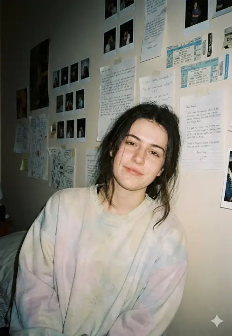 Nostalgic film-style bedroom girl under late night flashlight