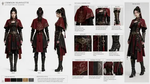 Oriental Fantasy Female Warrior Costume Disassembly Design Drawing