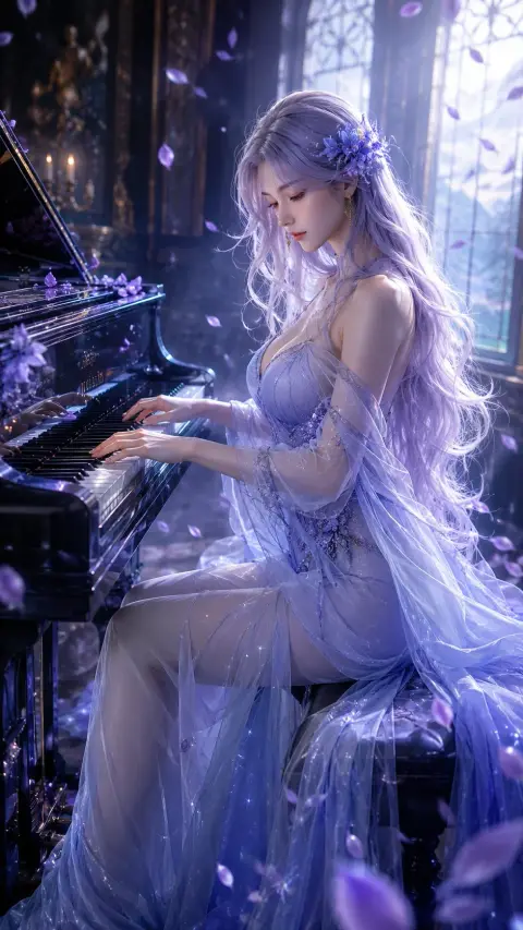 Oriental fantasy female piano playing fantasy CG