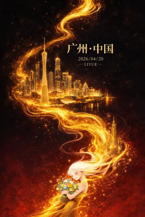 Oriental fantasy poster of the gilded Canton Tower