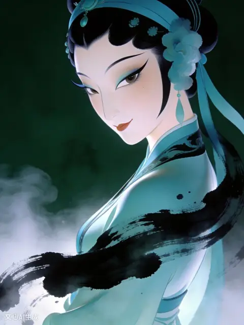 Oriental fantasy silhouette in splash-ink Tsing Yi