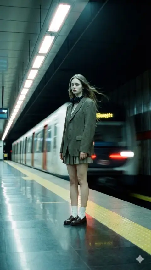 Out-of-focus youth on the midnight platform