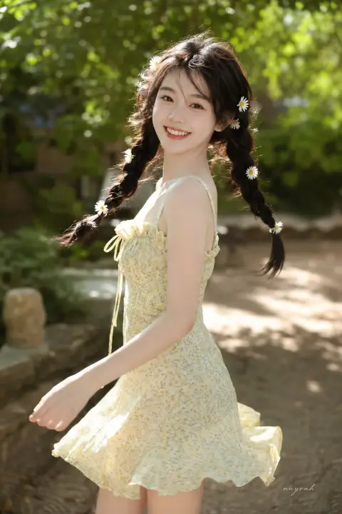 Outdoor photos of Chinese girls with fresh atmosphere in summer
