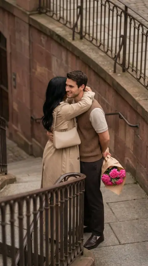 Overlooking the romantic embrace of Tibetan flowers on the European stone steps