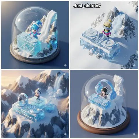 Oversized banana element DJ table isometric miniature scene