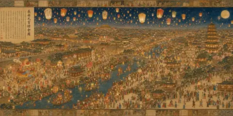Panoramic view of Chang'an Lantern Festival in Tang Dynasty