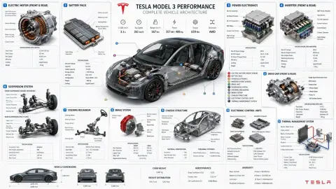 Panoramic view of Tesla core components details