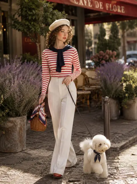 Paris street fashion woman with poodle