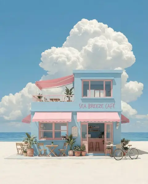 Pastel Seaside Café Dream