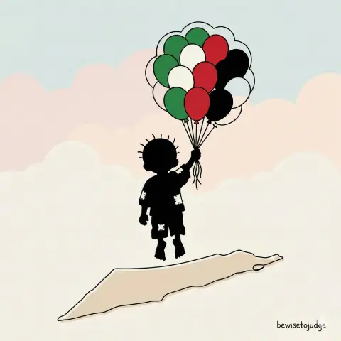 Peaceful silhouette boy floating with balloons in hand