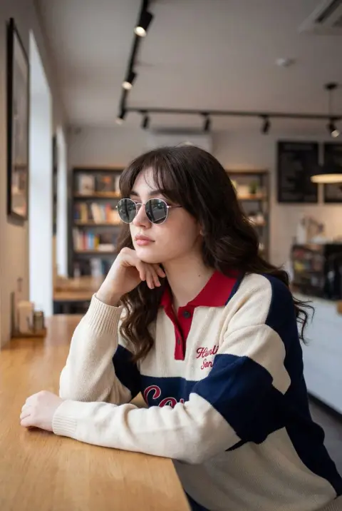 Pensive girl in cafe in lazy afternoon
