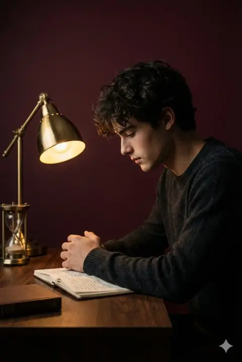 Pensive portrait in warm light and dark tones