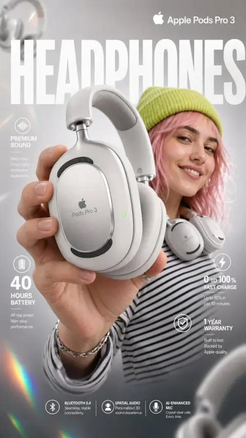 Pink-haired girl and high-end headphones poster