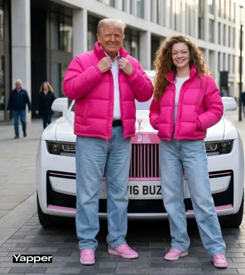 Pink Rolls-Royce street blockbuster with Trump