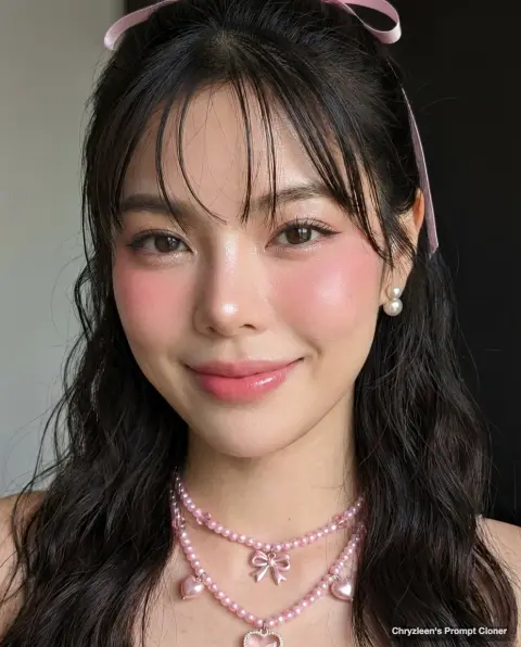 Pink soft light photo of girl with glass skin