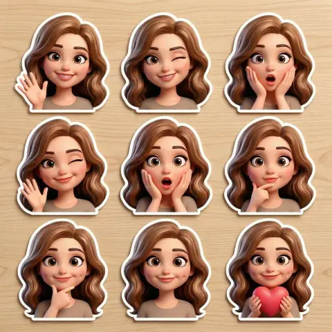 Pixar style 3D cute multi-expression stickers