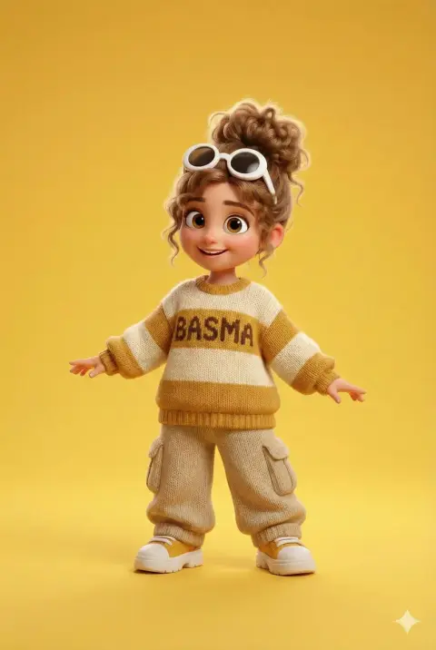 Pixar style 3D cute girl NOOR knitted sweater image design