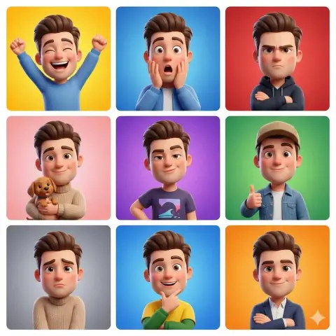 Pixar style boy nine-square emoticon pack