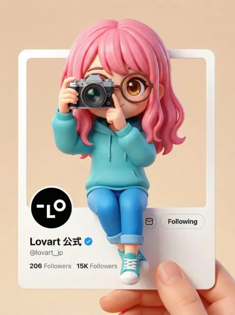 Pixar-style girl leans out of Twitter homepage to take photos