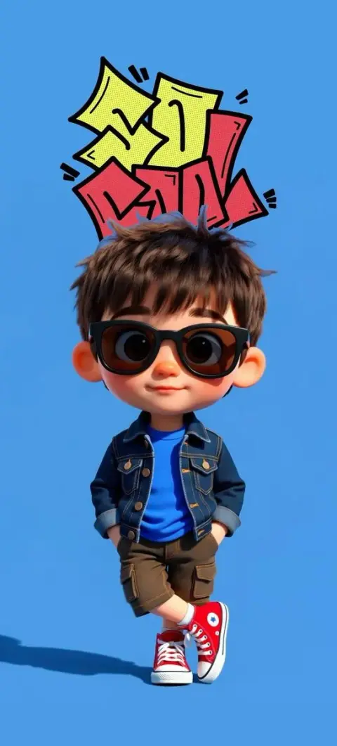 Pixar-style hip-hop boy cool street style vertical design