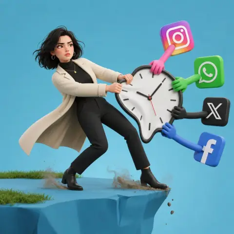Pixar-style woman battles social media icon over melting clock