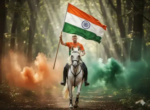 Portrait of patriotic youth on Republic Day under the three-color light and shadow of India