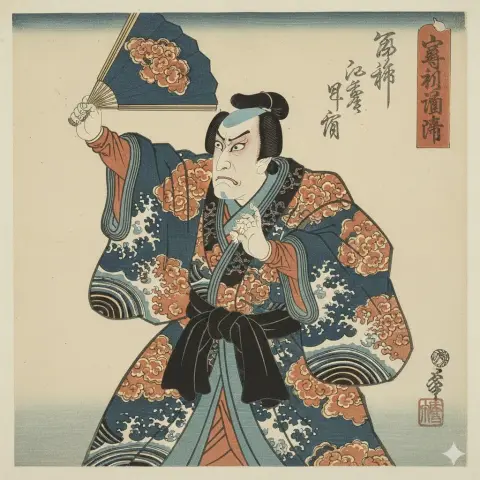 Portraits of ukiyo-e servants in a wild Sharaku style