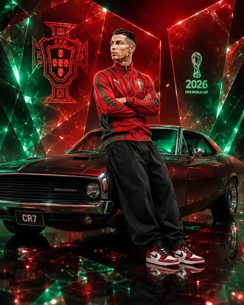 Portuguese legendary star and classic muscle car fashion shoot