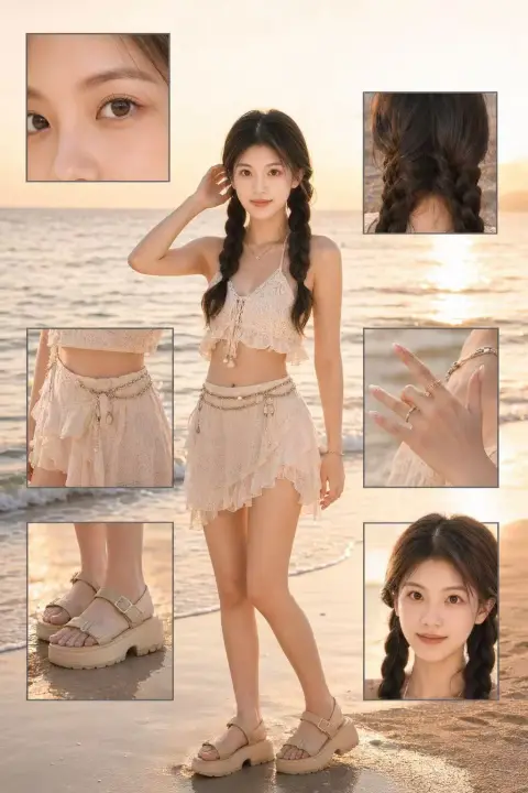 Prime time beach high end fashion magazine layout poster