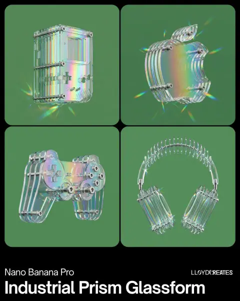 Prismatic iridescent glass laminated industrial minimalist design
