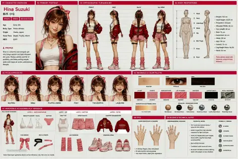 Professional character design and 3D modeling reference drawing generation instructions