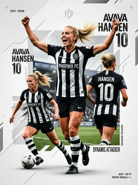 Professional female football player dynamic design poster