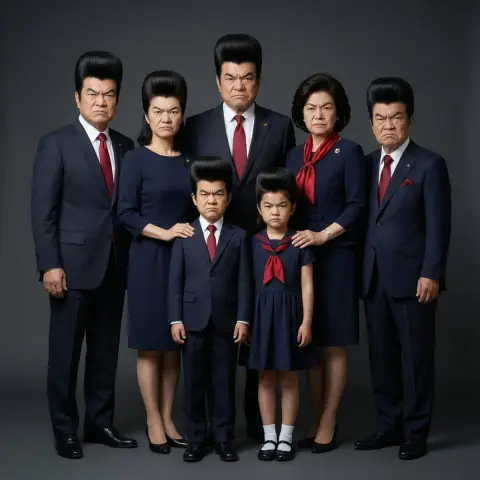 Professional studio-level portrait of a family with the same face