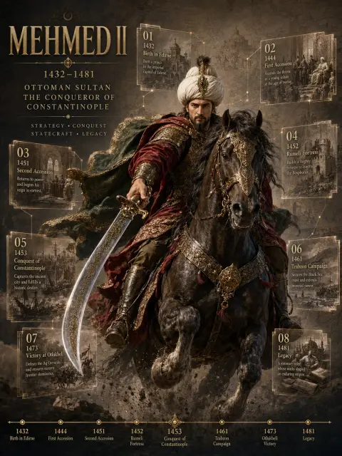Prompt words for epic historical figure riding biography poster