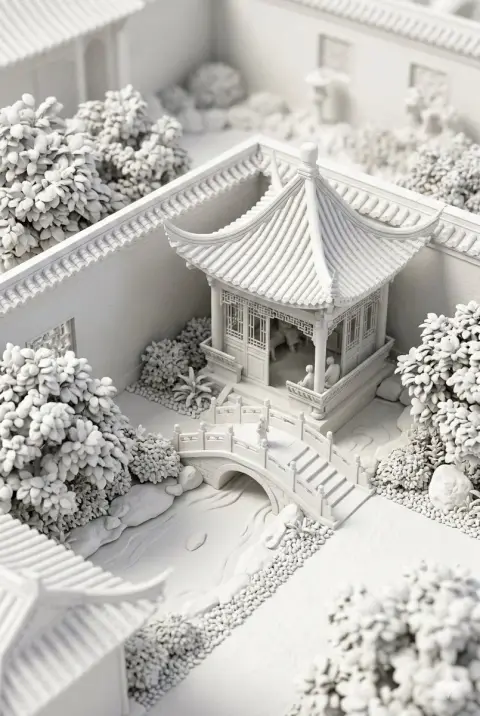 Pure white clay style Chinese style courtyard miniature landscape