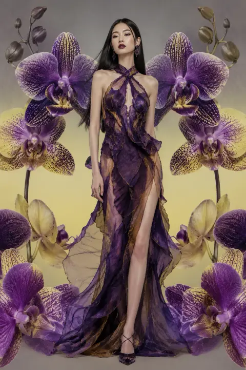 Purple Orchid Couture Editorial Portrait