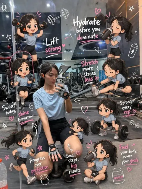 Q version of mini me in the gym