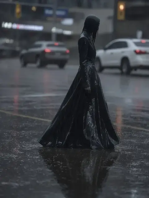 rainy metropolitan city at dusk