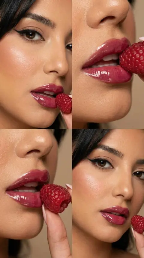 Raspberry red lip macro shot