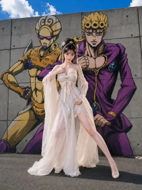 Real portraits imitating anime murals realistic street photography