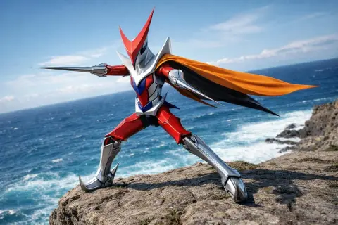 Realistic fighting posture on the top of the cliff