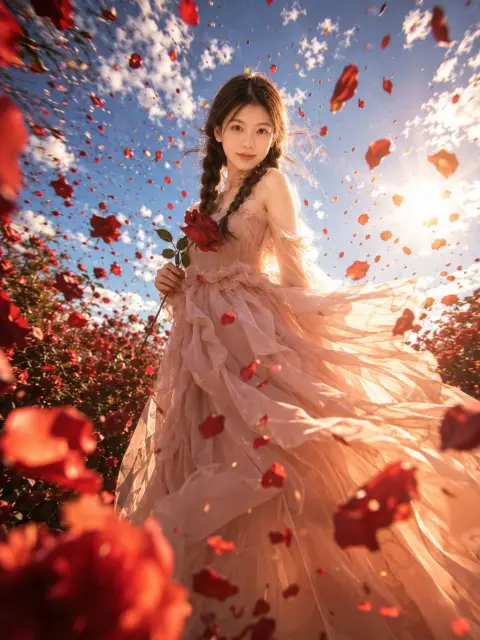 Realistic film touching portrait of Rose Manor in the Wind