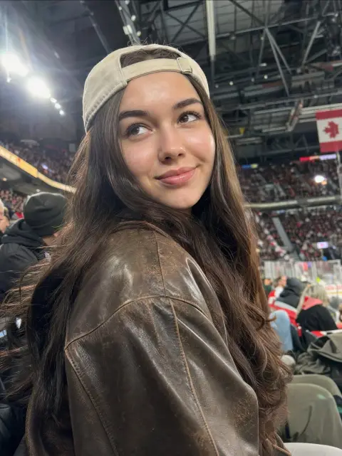 Realistic Girl in Stadium Leather Jacket Baseball Cap